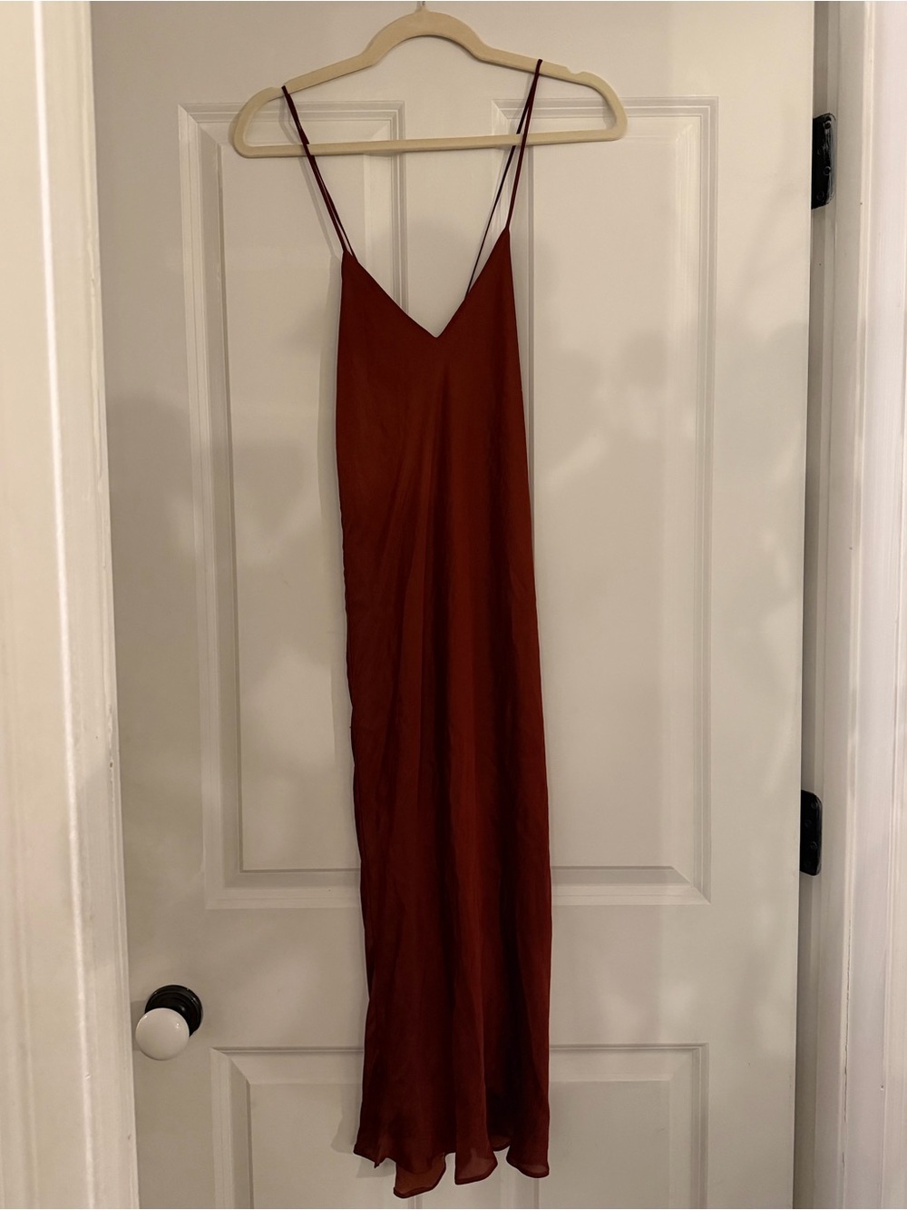 Banana Republic Burgundy Satin Slip Midi Dress with Cross Back - Picture 1 of 2